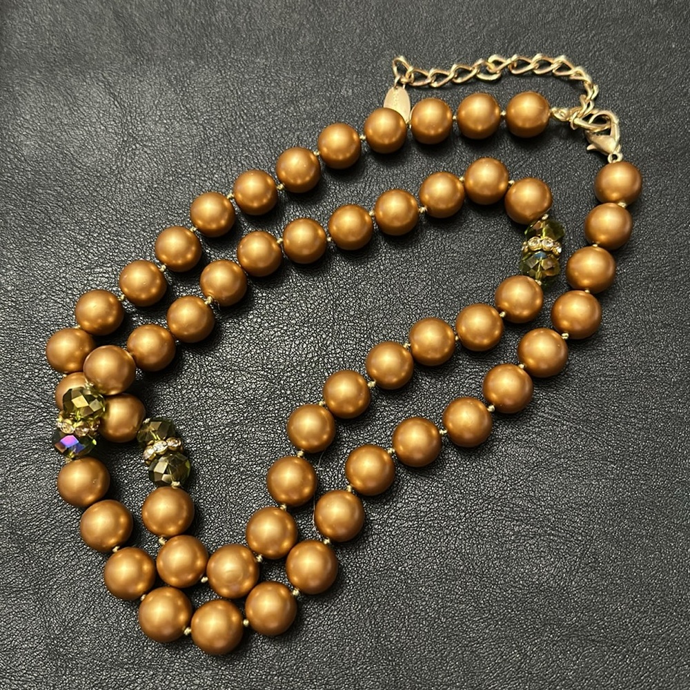 Coldwater Creek Gold Faux Pearl With AB Faceted Crystal Rhinestone Necklace